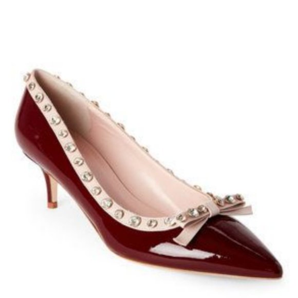 Kate Spade Mckayla Red Chestnut/Patent Pale Pink Nappa pump heels shoes size 7.5 - Picture 1 of 4